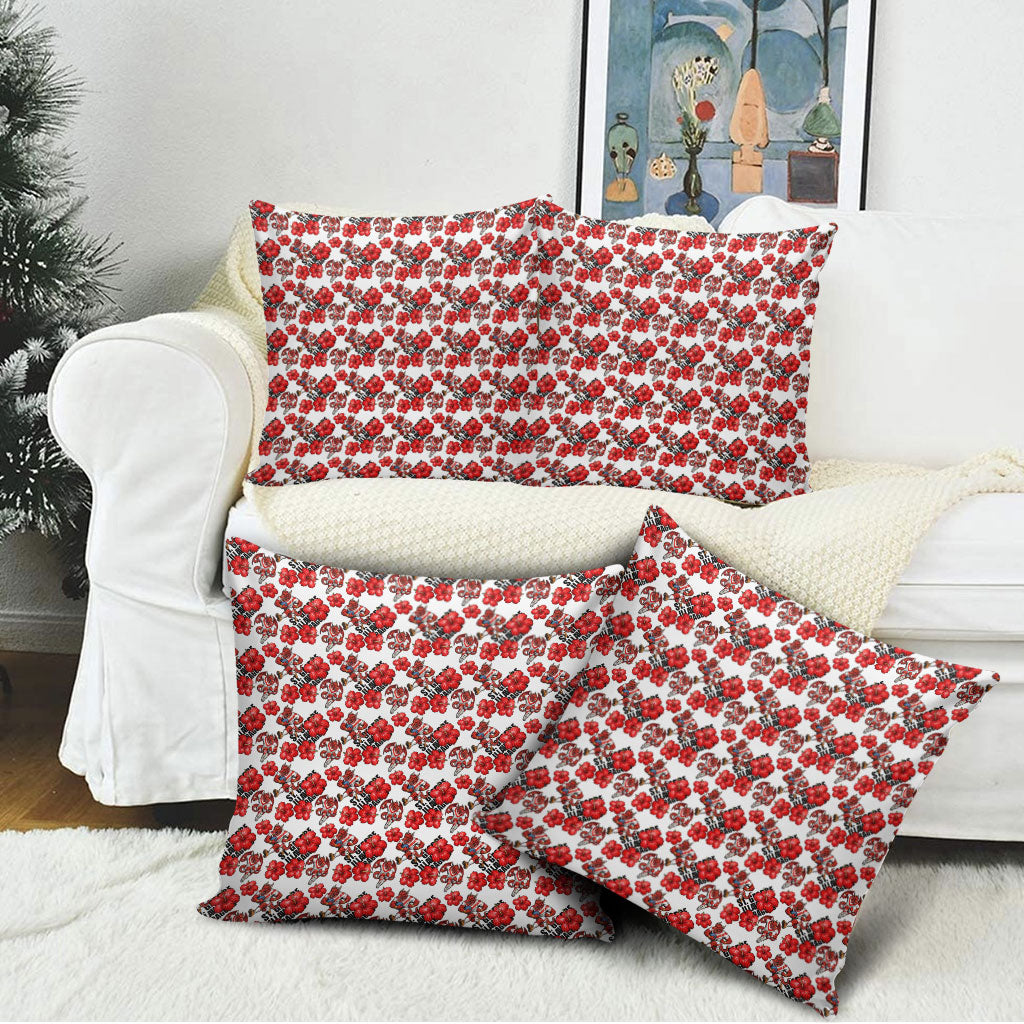 St. George Illawarra Dragons Pillow Cover Tropical Hibiscus Floral Seamless Rugby Mascot