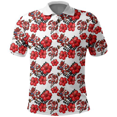 St. George Illawarra Dragons Polo Shirt Tropical Hibiscus Floral Seamless Rugby Mascot