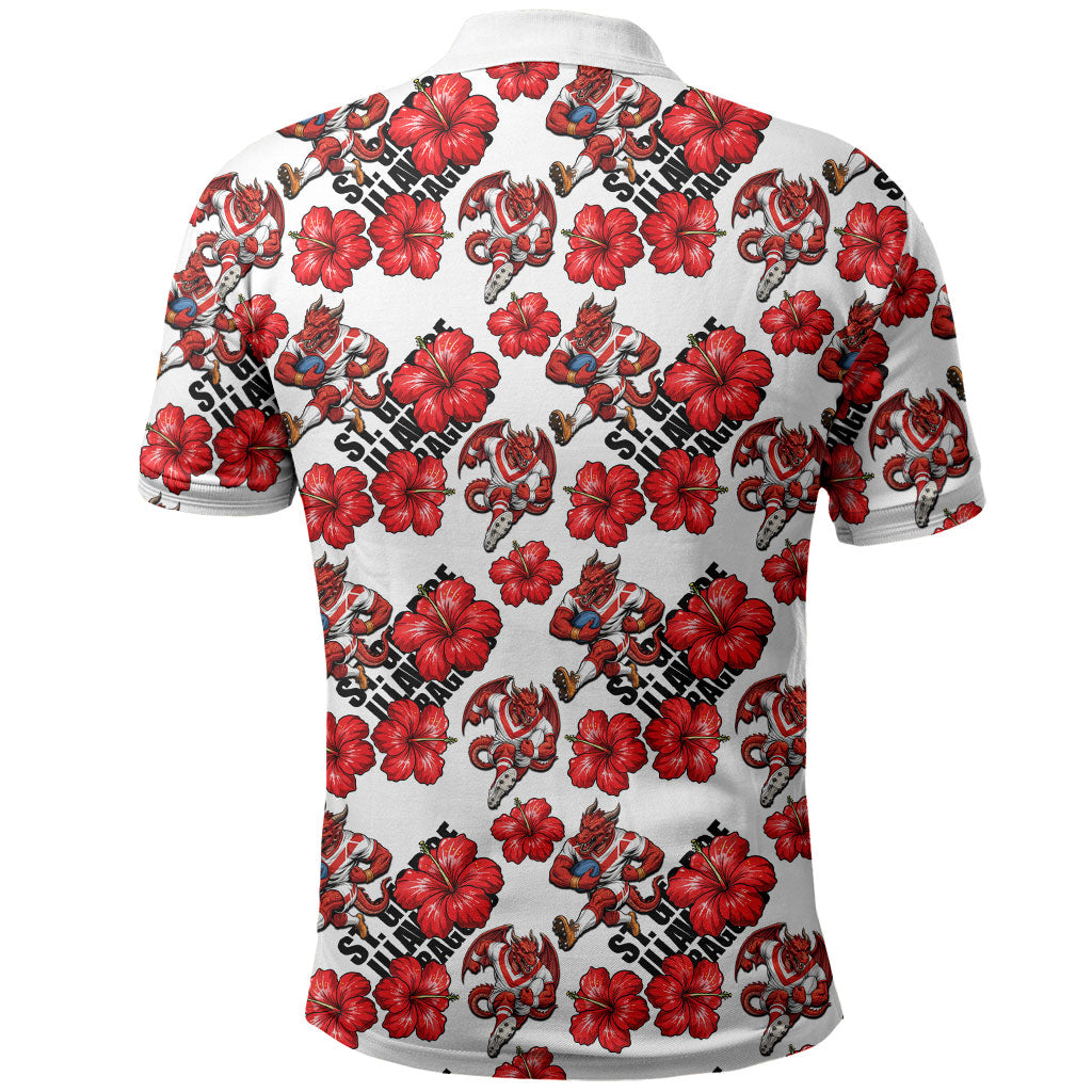 St. George Illawarra Dragons Polo Shirt Tropical Hibiscus Floral Seamless Rugby Mascot