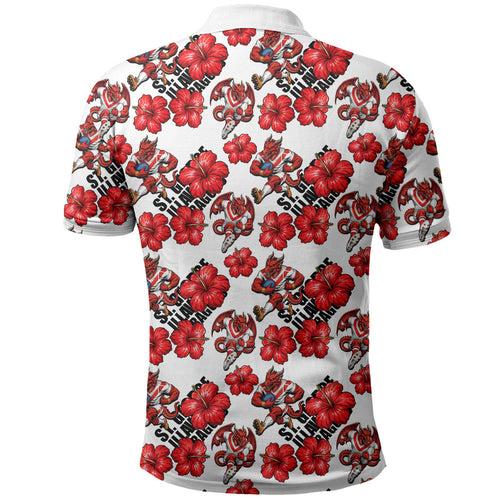 St. George Illawarra Dragons Polo Shirt Tropical Hibiscus Floral Seamless Rugby Mascot