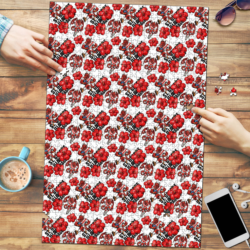 St. George Illawarra Dragons Puzzle Tropical Hibiscus Floral Seamless Rugby Mascot