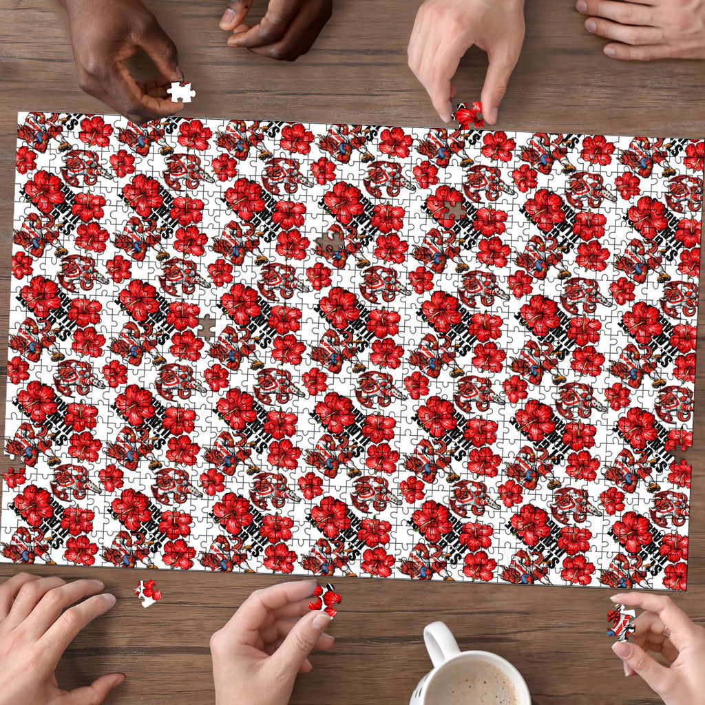 St. George Illawarra Dragons Puzzle Tropical Hibiscus Floral Seamless Rugby Mascot