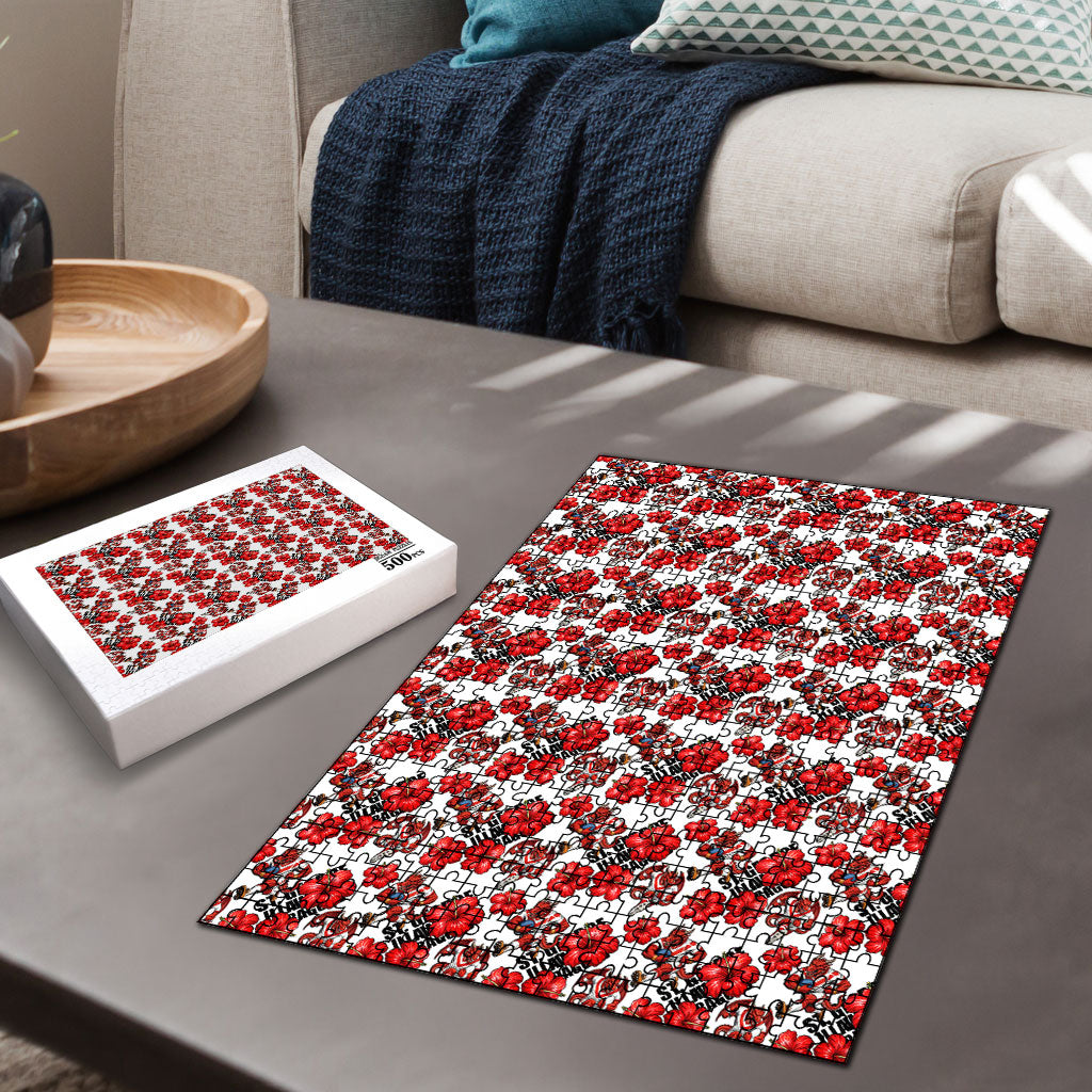 St. George Illawarra Dragons Puzzle Tropical Hibiscus Floral Seamless Rugby Mascot