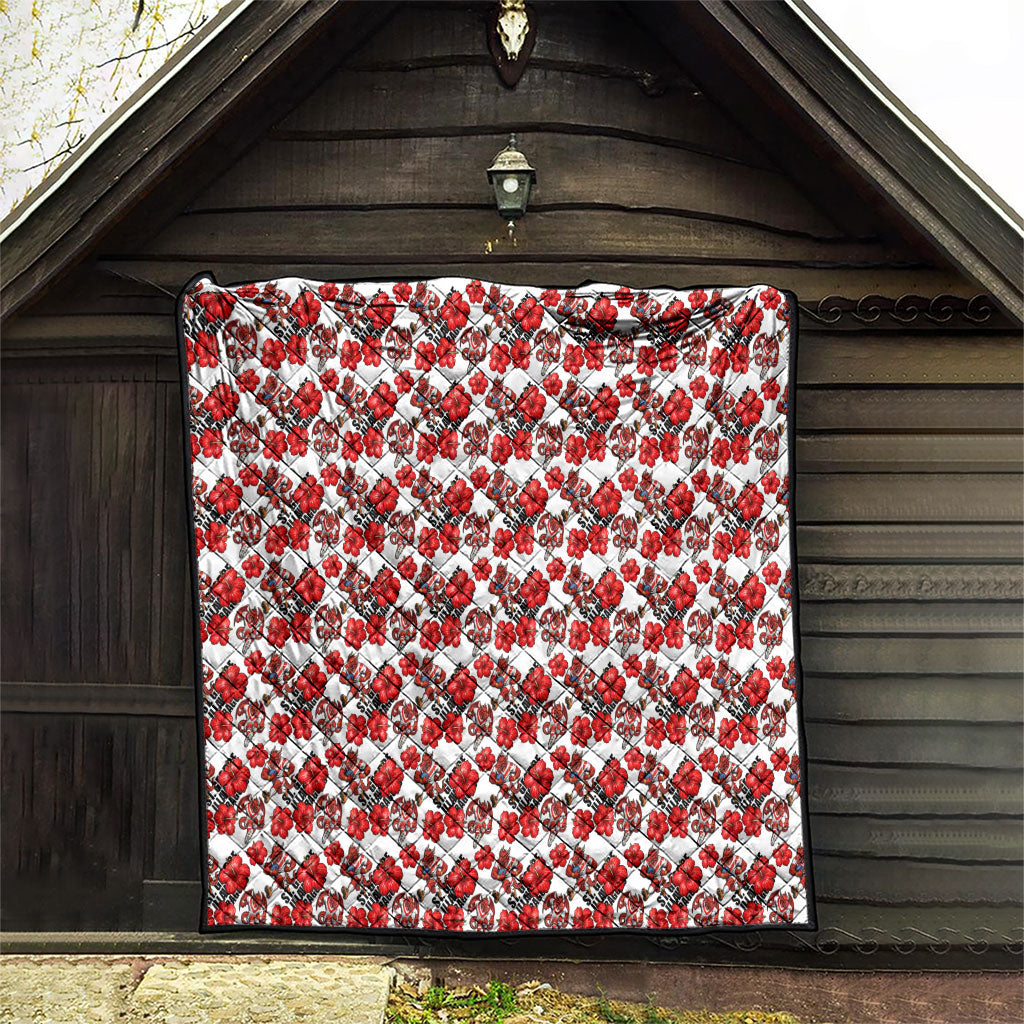 St. George Illawarra Dragons Quilt Tropical Hibiscus Floral Seamless Rugby Mascot