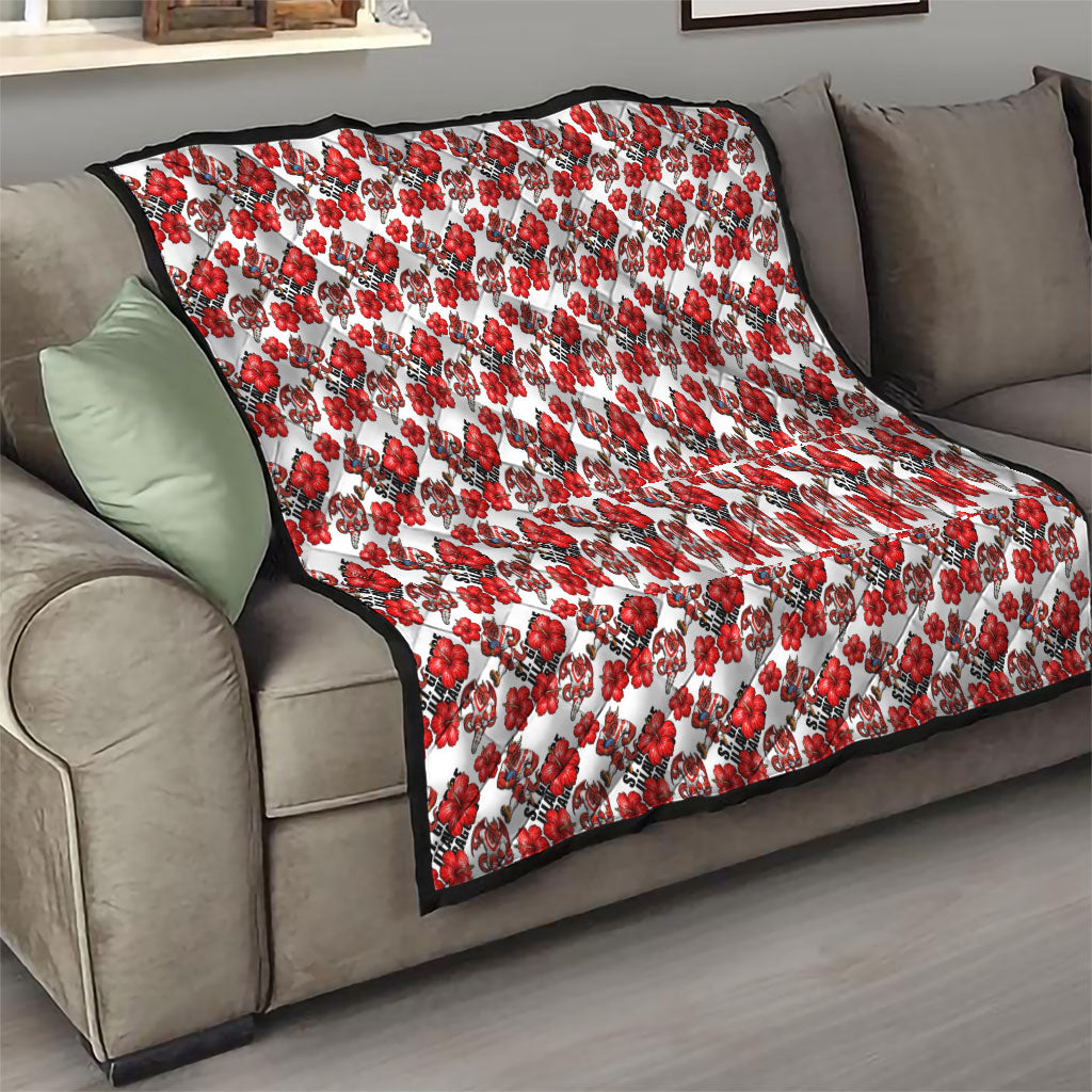 St. George Illawarra Dragons Quilt Tropical Hibiscus Floral Seamless Rugby Mascot