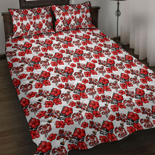 St. George Illawarra Dragons Quilt Bed Set Tropical Hibiscus Floral Seamless Rugby Mascot