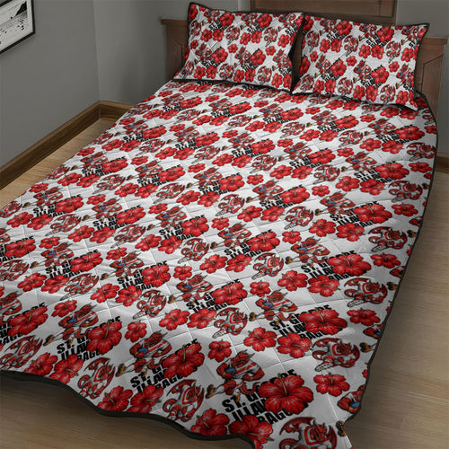 St. George Illawarra Dragons Quilt Bed Set Tropical Hibiscus Floral Seamless Rugby Mascot