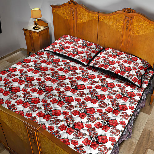 St. George Illawarra Dragons Quilt Bed Set Tropical Hibiscus Floral Seamless Rugby Mascot