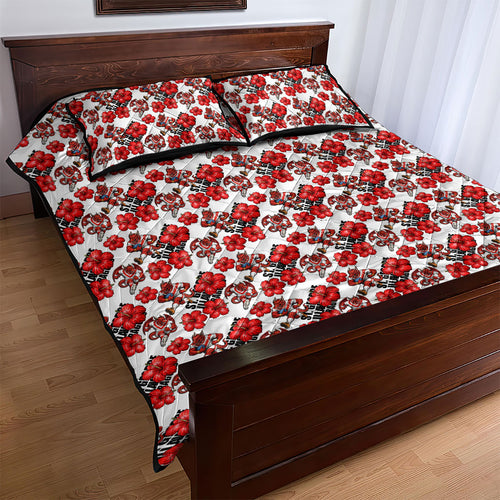 St. George Illawarra Dragons Quilt Bed Set Tropical Hibiscus Floral Seamless Rugby Mascot