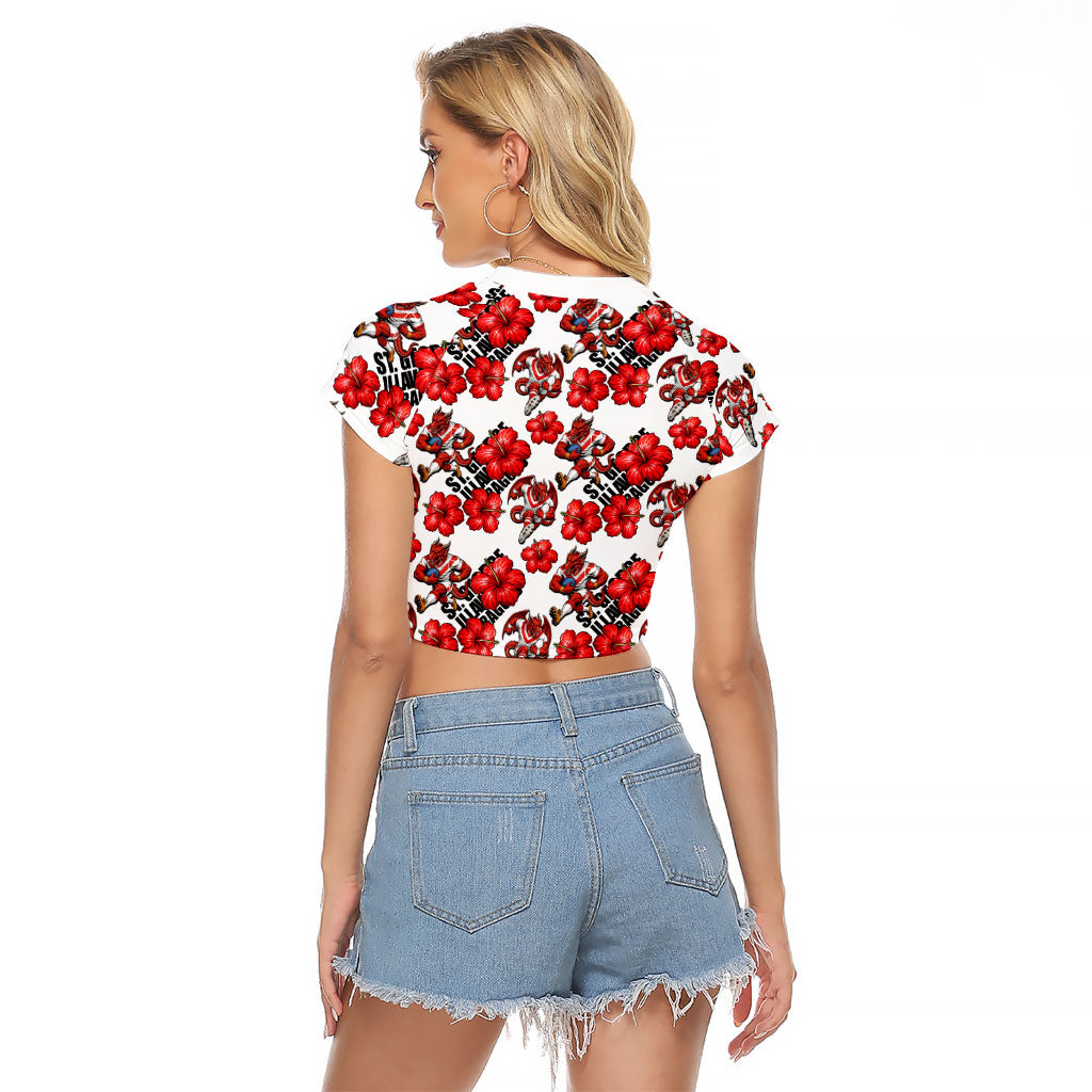 St. George Illawarra Dragons Raglan Cropped T Shirt Tropical Hibiscus Floral Seamless Rugby Mascot