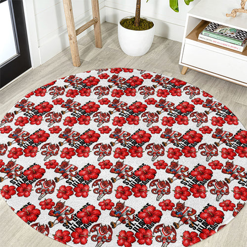 St. George Illawarra Dragons Round Carpet Tropical Hibiscus Floral Seamless Rugby Mascot