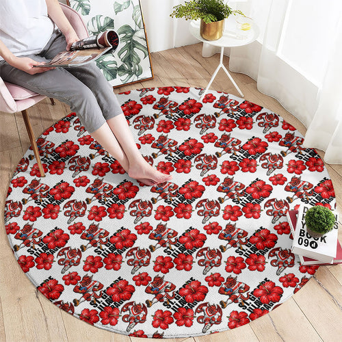 St. George Illawarra Dragons Round Carpet Tropical Hibiscus Floral Seamless Rugby Mascot