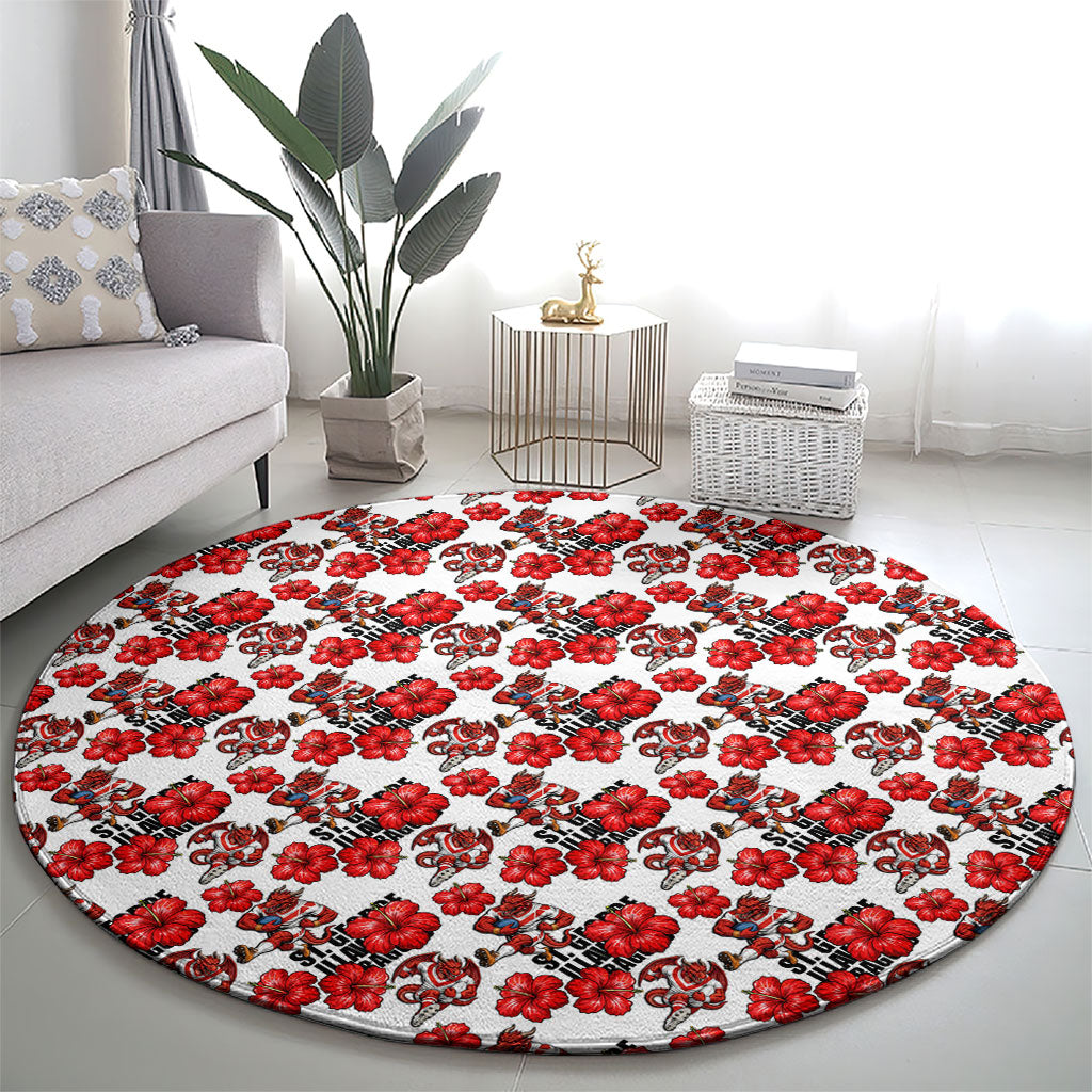 St. George Illawarra Dragons Round Carpet Tropical Hibiscus Floral Seamless Rugby Mascot