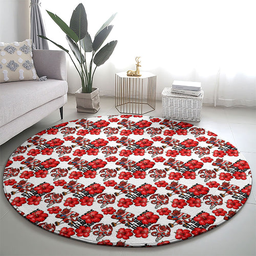 St. George Illawarra Dragons Round Carpet Tropical Hibiscus Floral Seamless Rugby Mascot