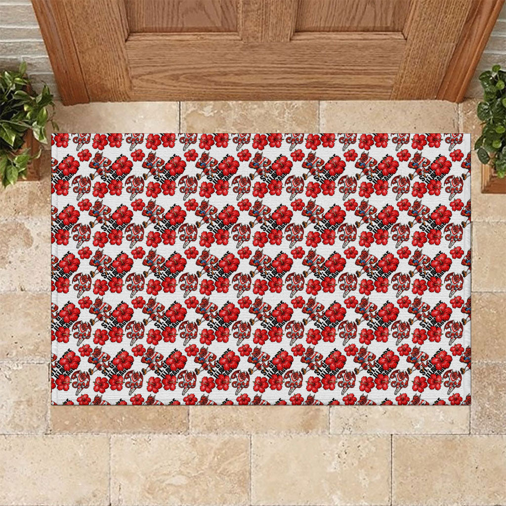 St. George Illawarra Dragons Rubber Doormat Tropical Hibiscus Floral Seamless Rugby Mascot