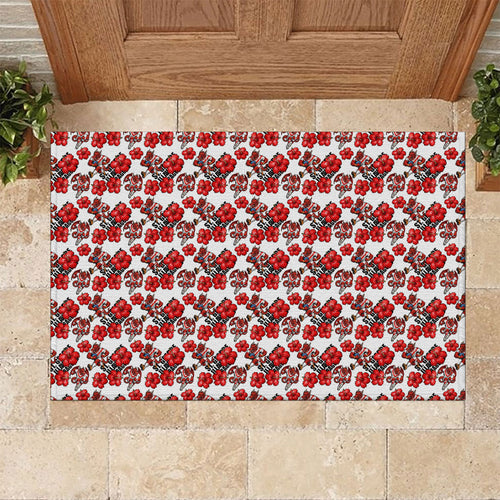 St. George Illawarra Dragons Rubber Doormat Tropical Hibiscus Floral Seamless Rugby Mascot