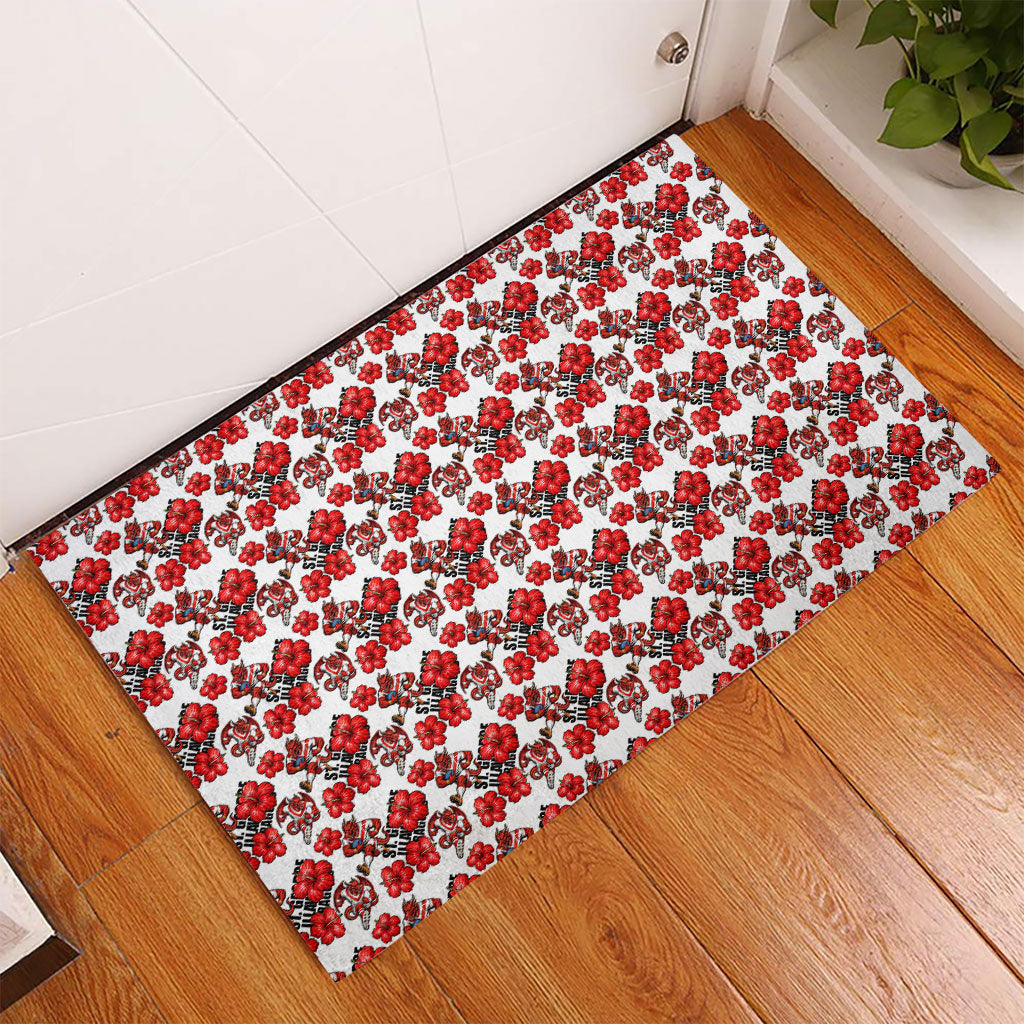 St. George Illawarra Dragons Rubber Doormat Tropical Hibiscus Floral Seamless Rugby Mascot