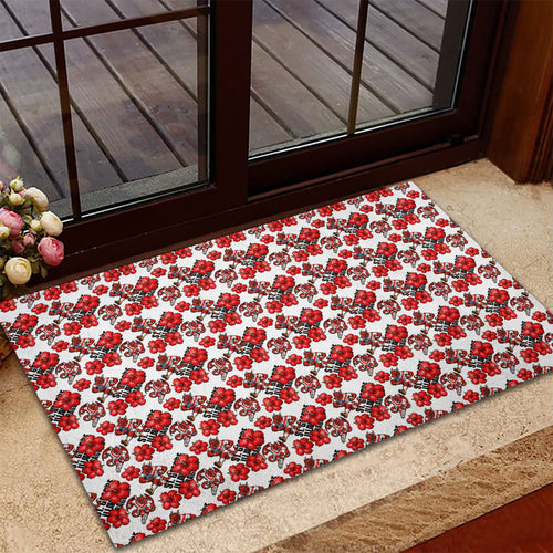 St. George Illawarra Dragons Rubber Doormat Tropical Hibiscus Floral Seamless Rugby Mascot