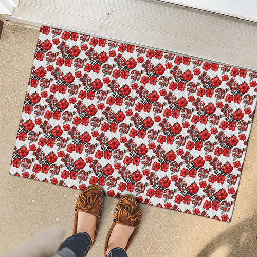 St. George Illawarra Dragons Rubber Doormat Tropical Hibiscus Floral Seamless Rugby Mascot