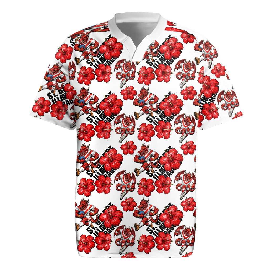 St. George Illawarra Dragons Rugby Jersey Tropical Hibiscus Floral Seamless Rugby Mascot