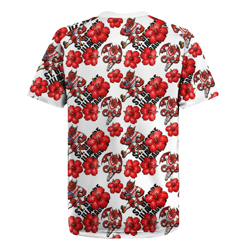 St. George Illawarra Dragons Rugby Jersey Tropical Hibiscus Floral Seamless Rugby Mascot