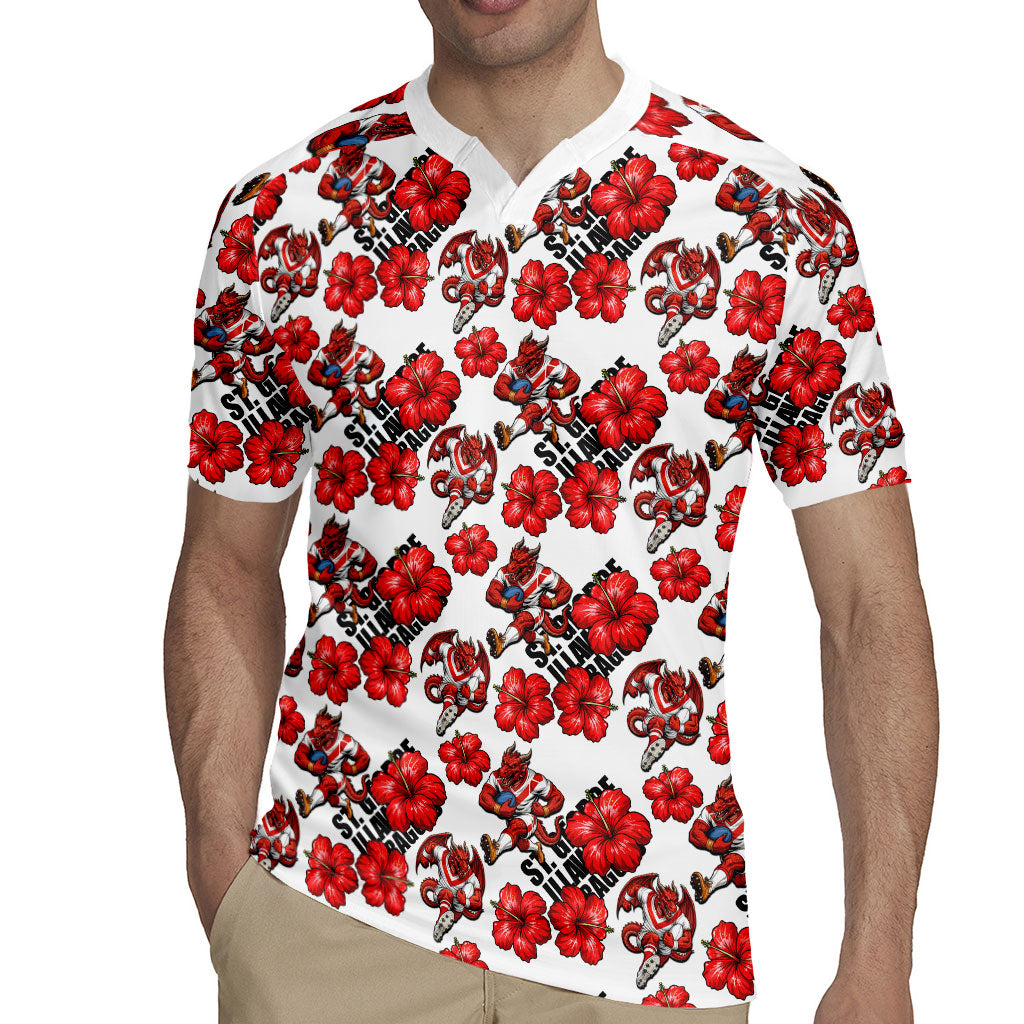 St. George Illawarra Dragons Rugby Jersey Tropical Hibiscus Floral Seamless Rugby Mascot
