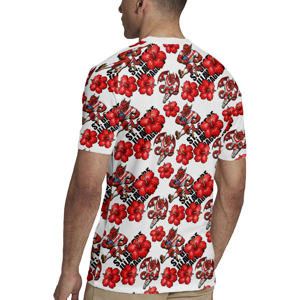 St. George Illawarra Dragons Rugby Jersey Tropical Hibiscus Floral Seamless Rugby Mascot