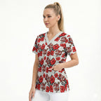 St. George Illawarra Dragons Scrub Top Tropical Hibiscus Floral Seamless Rugby Mascot