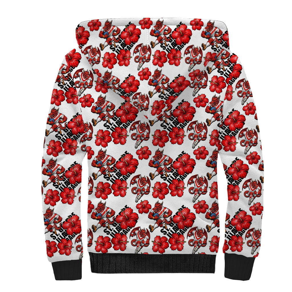 St. George Illawarra Dragons Sherpa Hoodie Tropical Hibiscus Floral Seamless Rugby Mascot