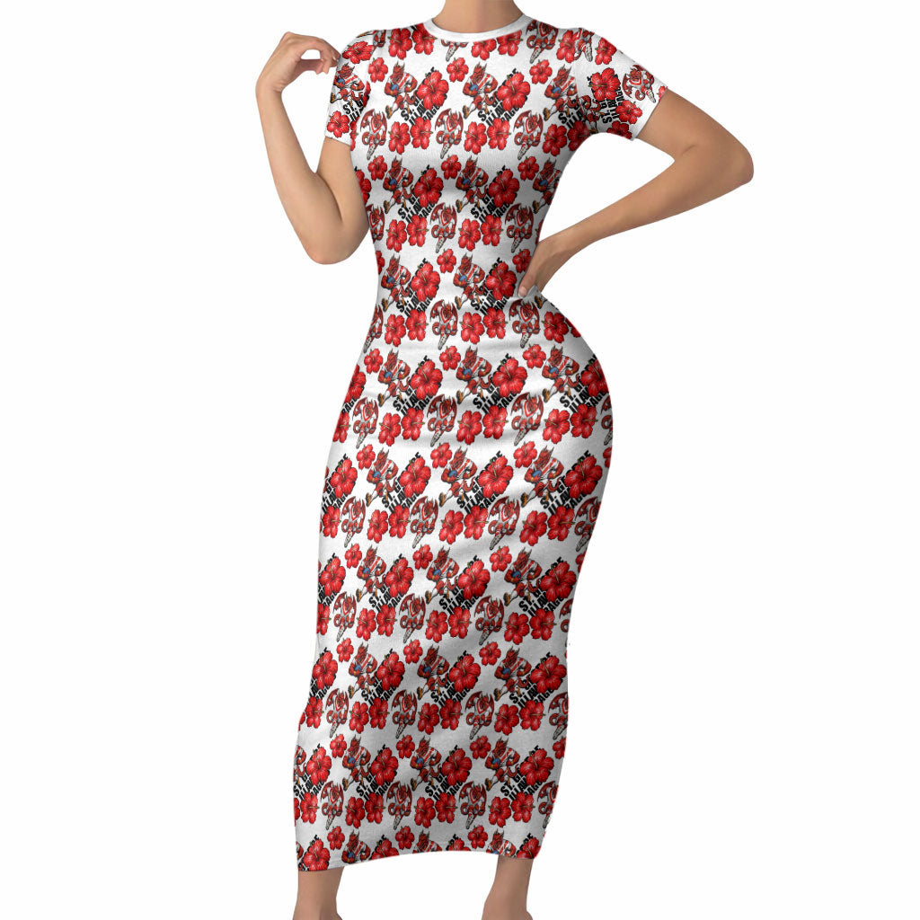 St. George Illawarra Dragons Short Sleeve Bodycon Dress Tropical Hibiscus Floral Seamless Rugby Mascot
