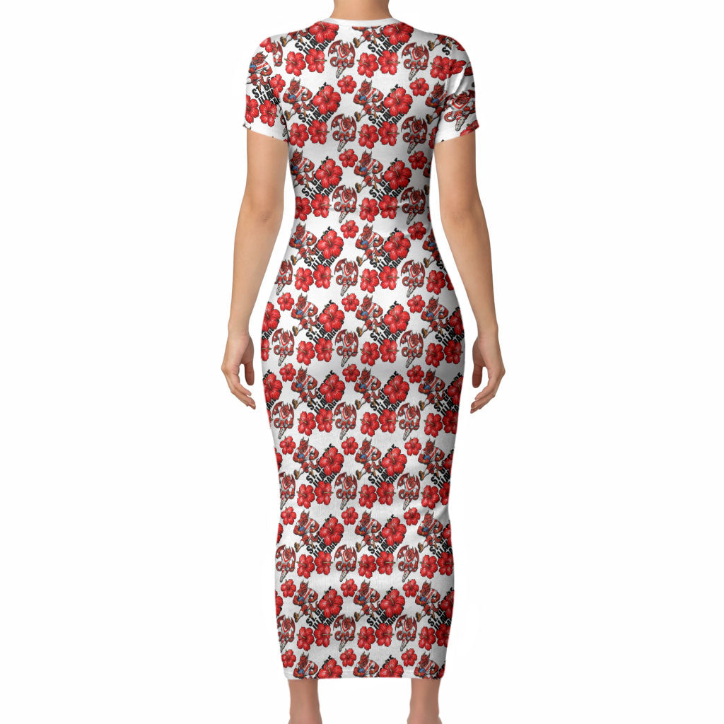 St. George Illawarra Dragons Short Sleeve Bodycon Dress Tropical Hibiscus Floral Seamless Rugby Mascot