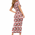 St. George Illawarra Dragons Short Sleeve Bodycon Dress Tropical Hibiscus Floral Seamless Rugby Mascot