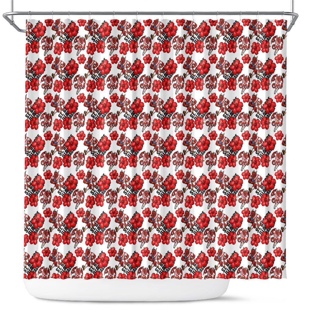 St. George Illawarra Dragons Shower Curtain Tropical Hibiscus Floral Seamless Rugby Mascot