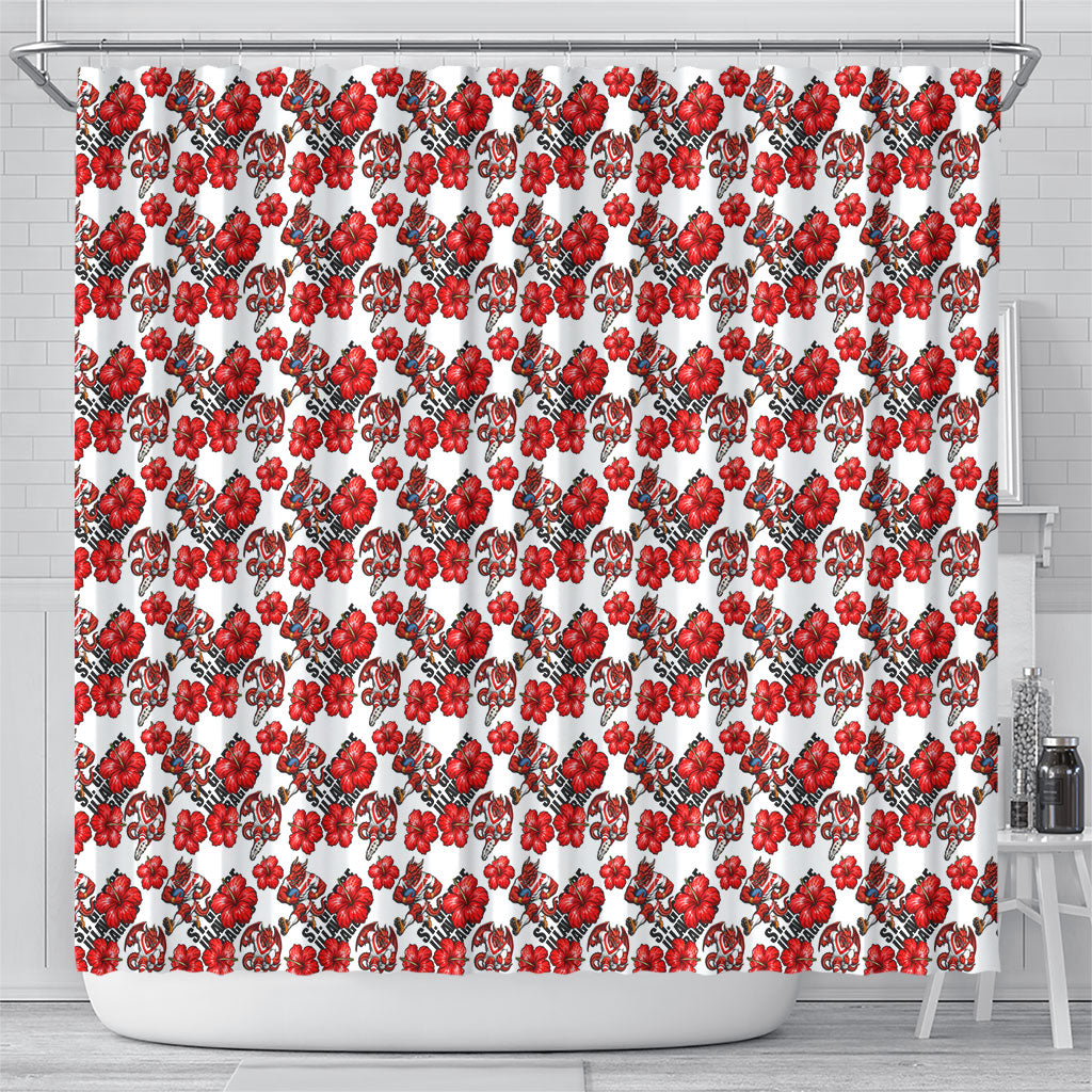 St. George Illawarra Dragons Shower Curtain Tropical Hibiscus Floral Seamless Rugby Mascot