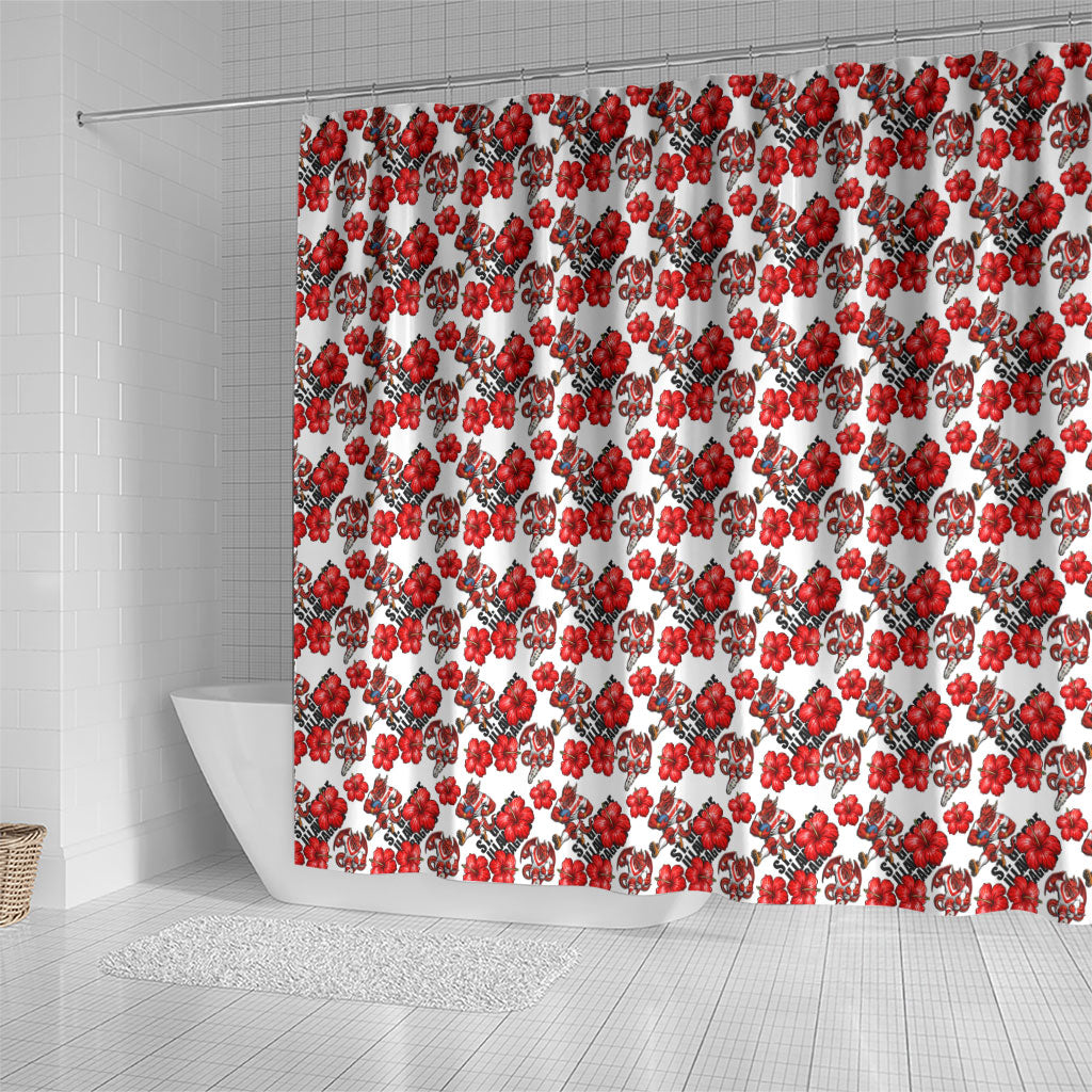 St. George Illawarra Dragons Shower Curtain Tropical Hibiscus Floral Seamless Rugby Mascot