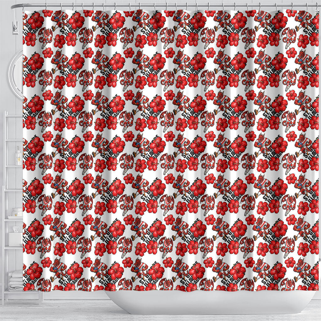St. George Illawarra Dragons Shower Curtain Tropical Hibiscus Floral Seamless Rugby Mascot