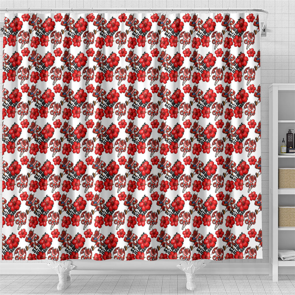 St. George Illawarra Dragons Shower Curtain Tropical Hibiscus Floral Seamless Rugby Mascot