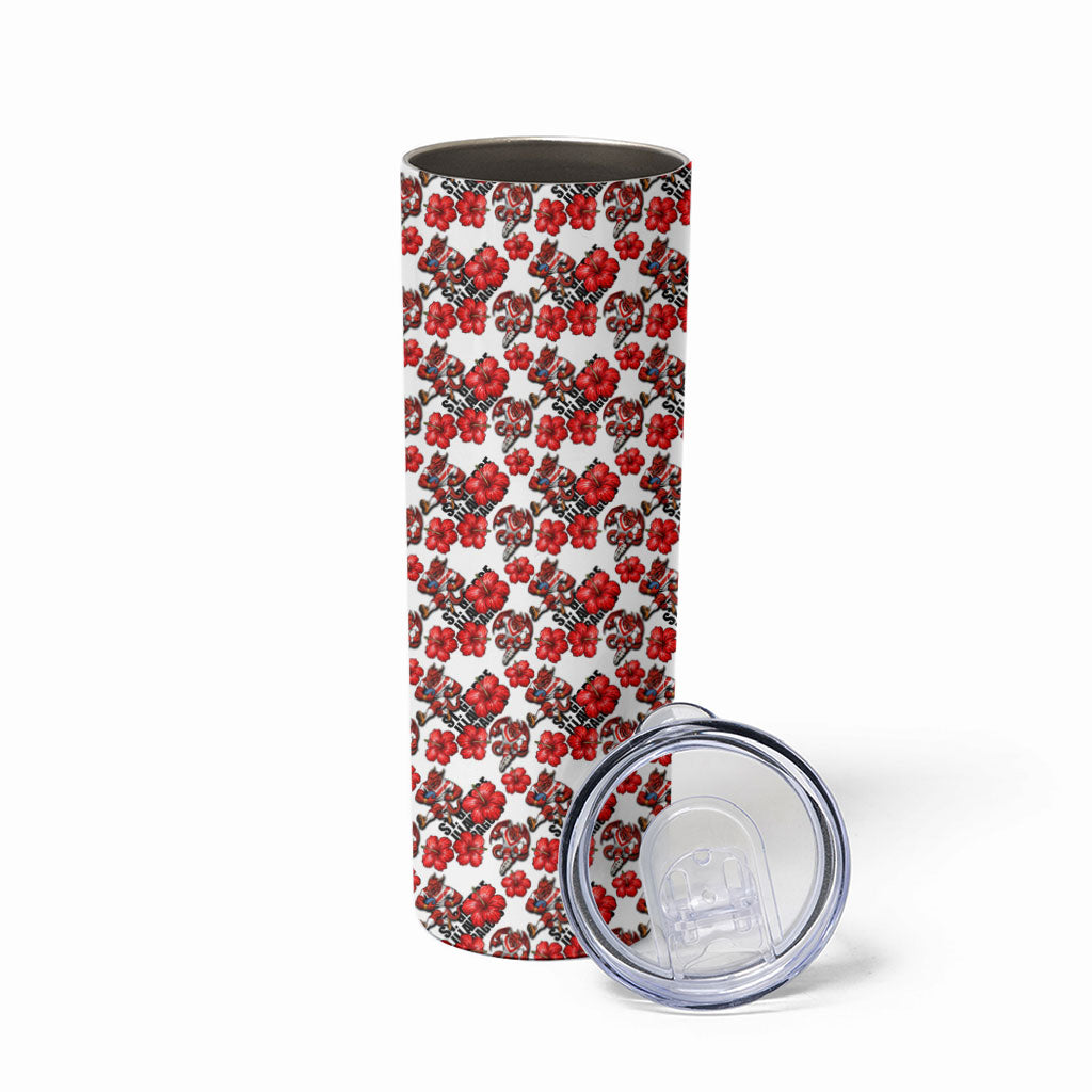 St. George Illawarra Dragons Skinny Tumbler Tropical Hibiscus Floral Seamless Rugby Mascot