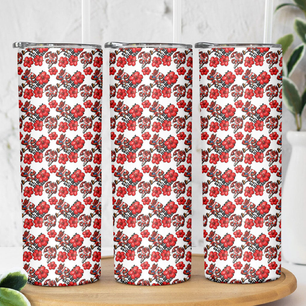 St. George Illawarra Dragons Skinny Tumbler Tropical Hibiscus Floral Seamless Rugby Mascot