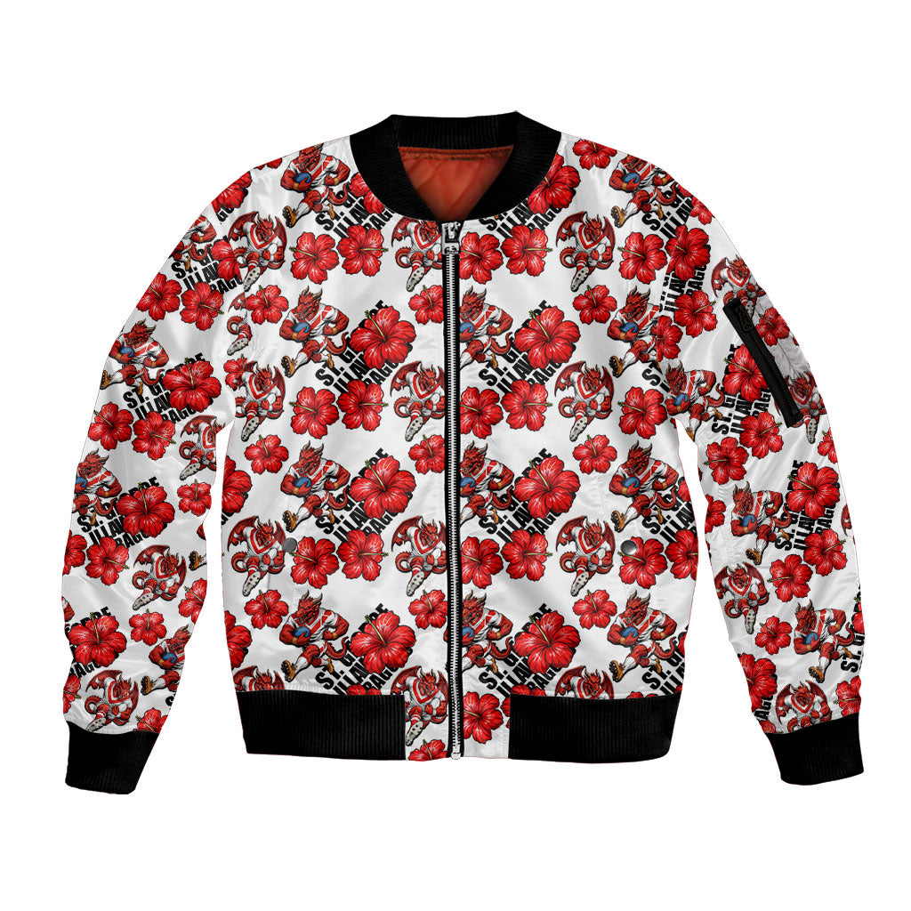 St. George Illawarra Dragons Sleeve Zip Bomber Jacket Tropical Hibiscus Floral Seamless Rugby Mascot