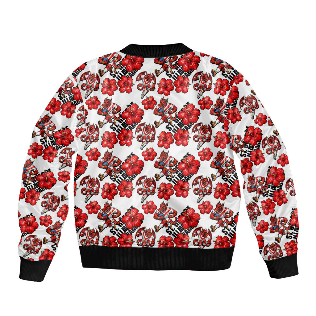 St. George Illawarra Dragons Sleeve Zip Bomber Jacket Tropical Hibiscus Floral Seamless Rugby Mascot