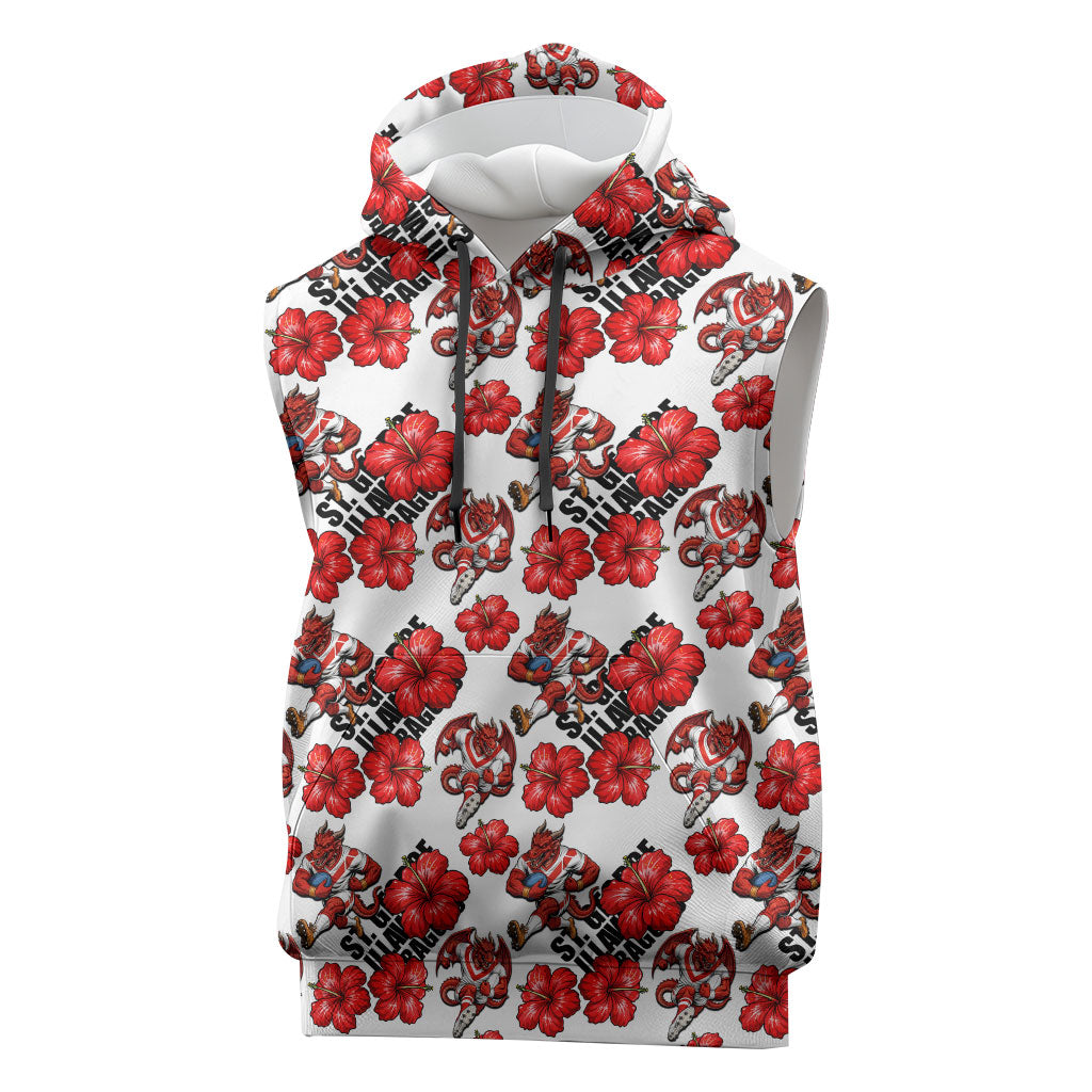 St. George Illawarra Dragons Sleeveless Hoodie Tropical Hibiscus Floral Seamless Rugby Mascot