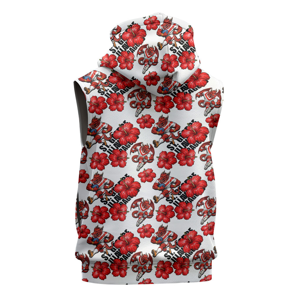 St. George Illawarra Dragons Sleeveless Hoodie Tropical Hibiscus Floral Seamless Rugby Mascot