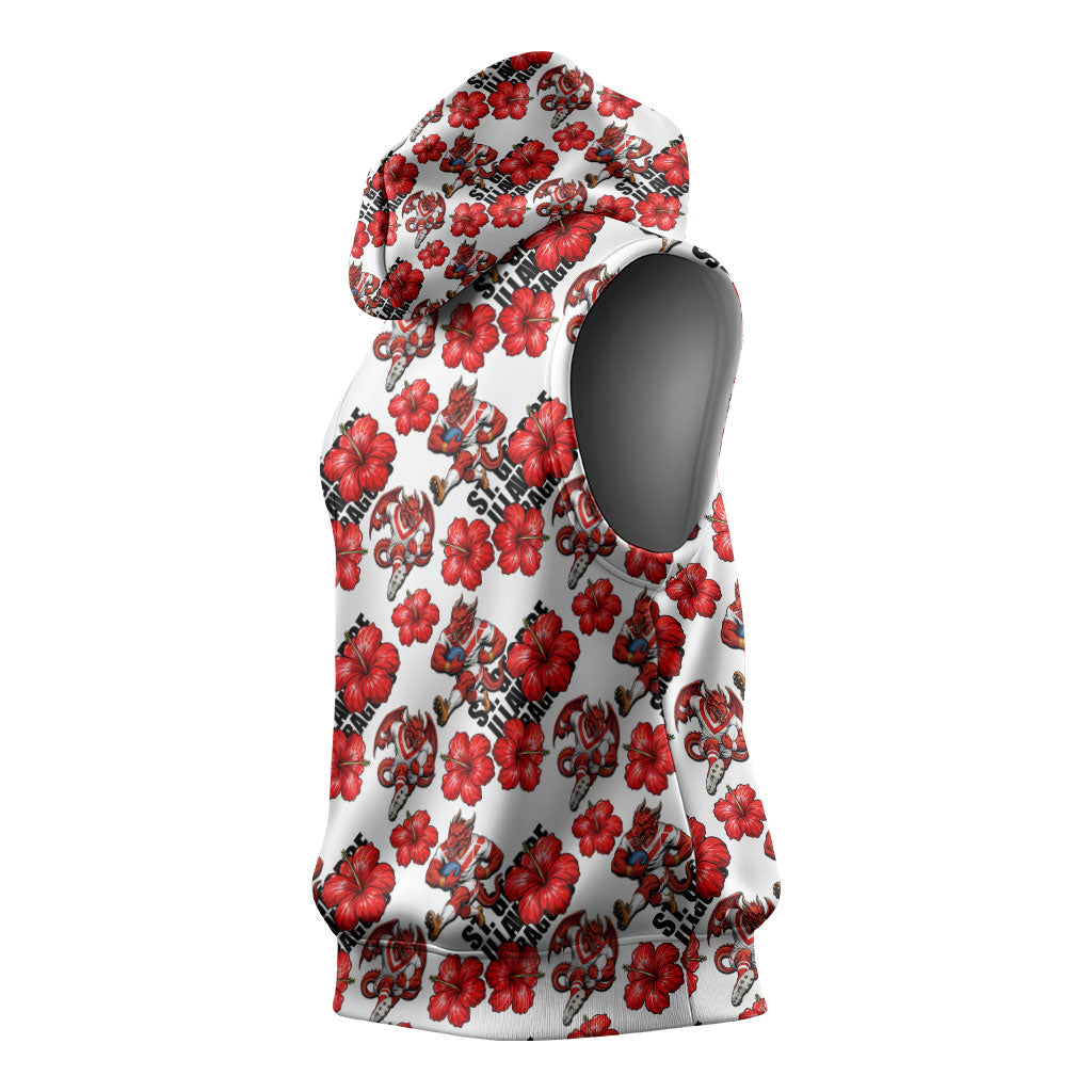 St. George Illawarra Dragons Sleeveless Hoodie Tropical Hibiscus Floral Seamless Rugby Mascot