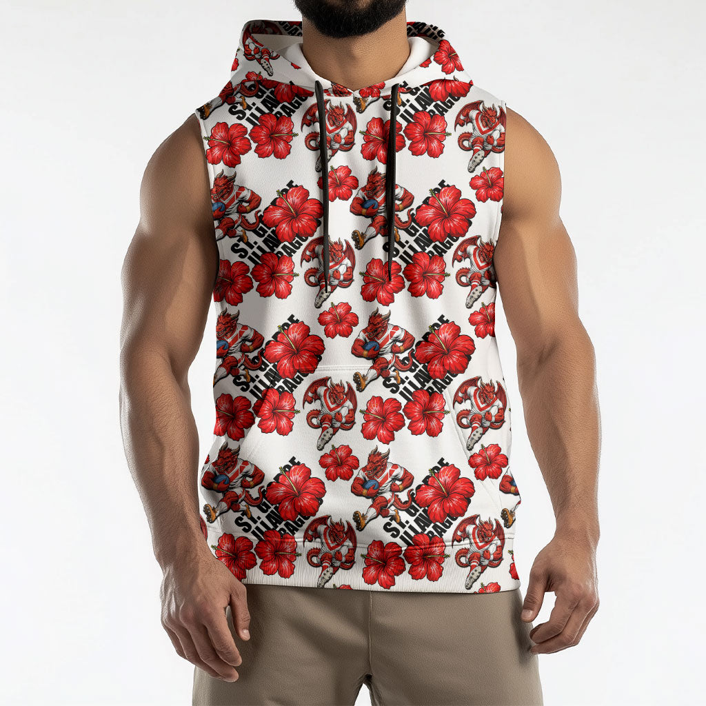 St. George Illawarra Dragons Sleeveless Hoodie Tropical Hibiscus Floral Seamless Rugby Mascot