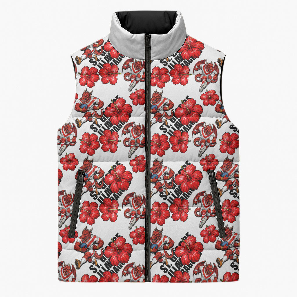 St. George Illawarra Dragons Sleeveless Puffer Jacket Tropical Hibiscus Floral Seamless Rugby Mascot