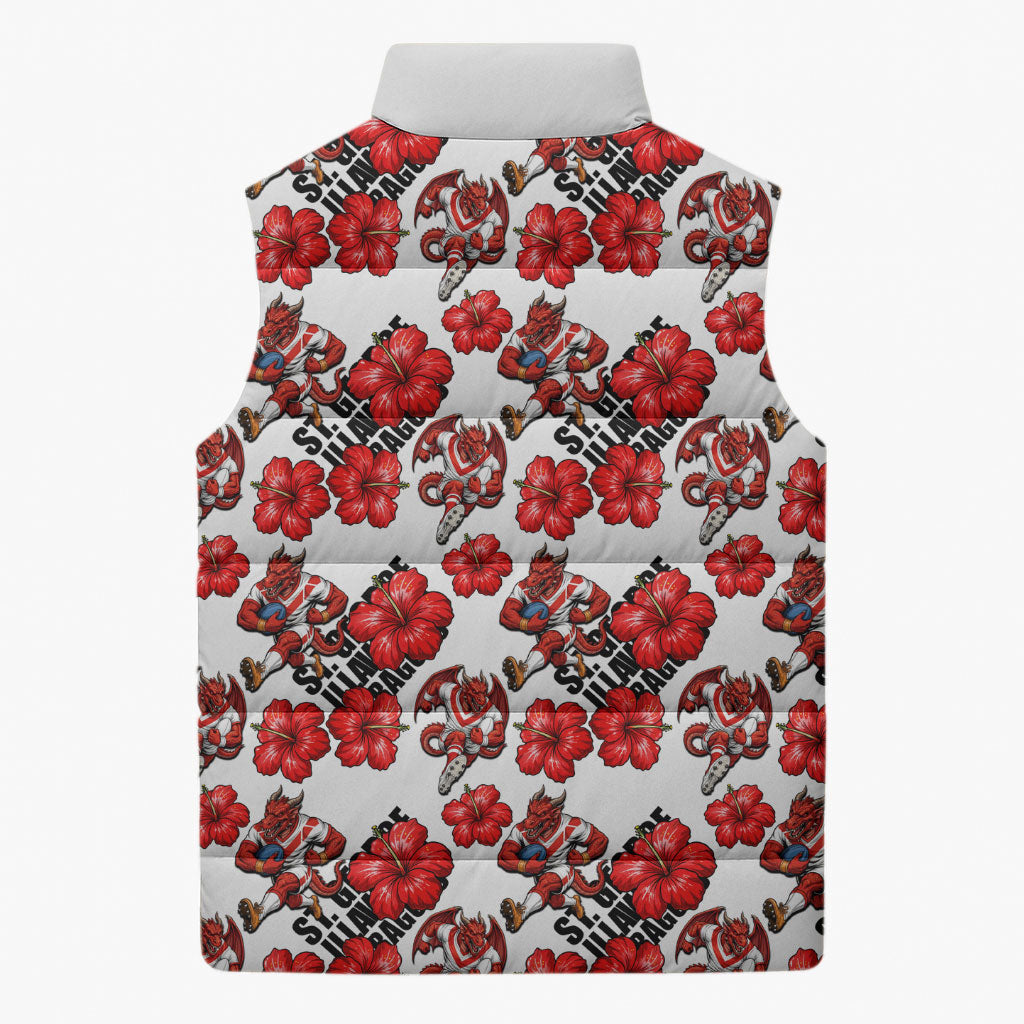 St. George Illawarra Dragons Sleeveless Puffer Jacket Tropical Hibiscus Floral Seamless Rugby Mascot