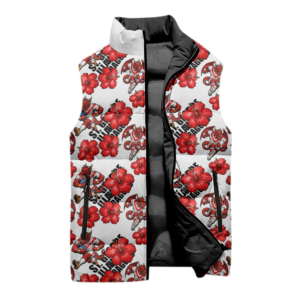 St. George Illawarra Dragons Sleeveless Puffer Jacket Tropical Hibiscus Floral Seamless Rugby Mascot