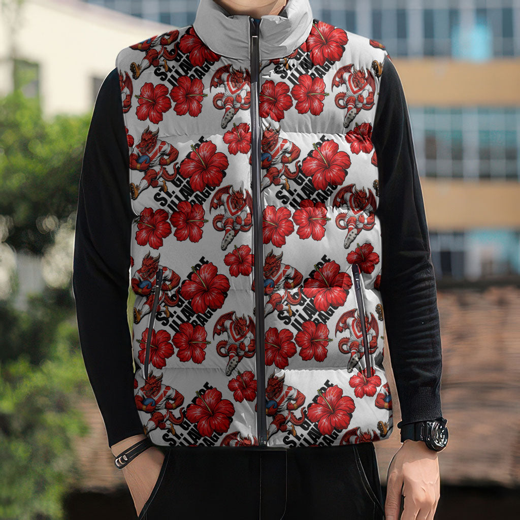 St. George Illawarra Dragons Sleeveless Puffer Jacket Tropical Hibiscus Floral Seamless Rugby Mascot