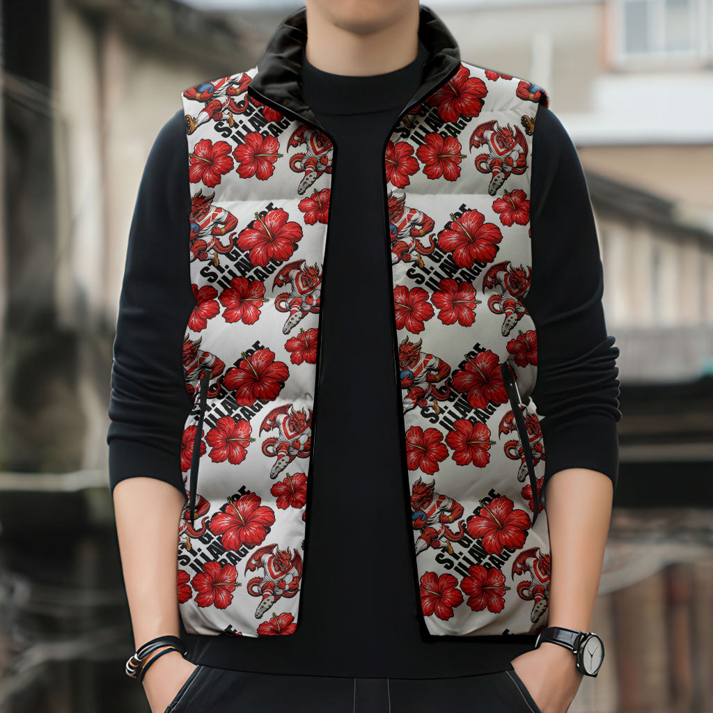 St. George Illawarra Dragons Sleeveless Puffer Jacket Tropical Hibiscus Floral Seamless Rugby Mascot